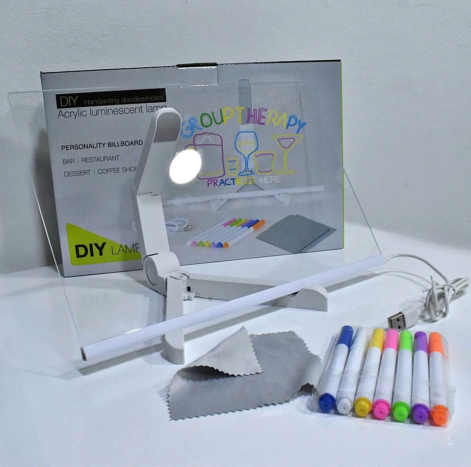 ✨ Pizarra Mágica Acrílica LED con Marcadores de Neón