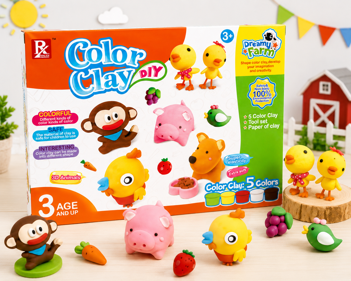 🐷 Set de Plastilina: Granja Divertida (5 Colores + Accesorios)