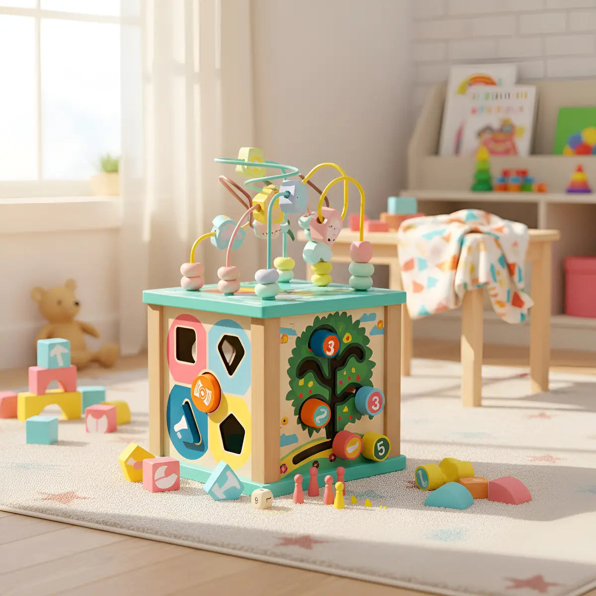 Cubo Didáctico Multifuncional de Madera 6 en 1