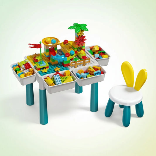 🧱 Mesa Didáctica de Construcción Multiactividades + Silla Orejitas de Conejo