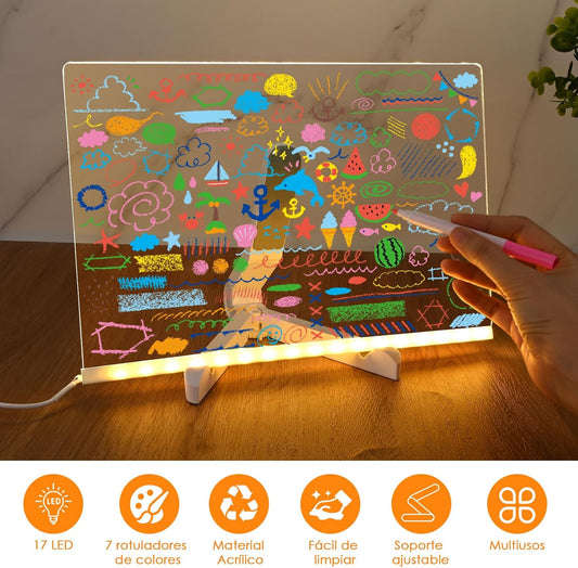 ✨ Pizarra Mágica Acrílica LED con Marcadores de Neón