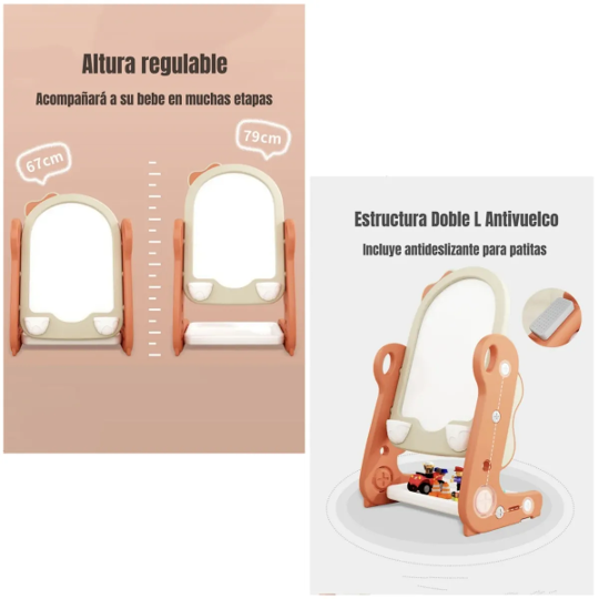 🎨 Pizarra infantil ergonómica y regulable con bandeja organizadora