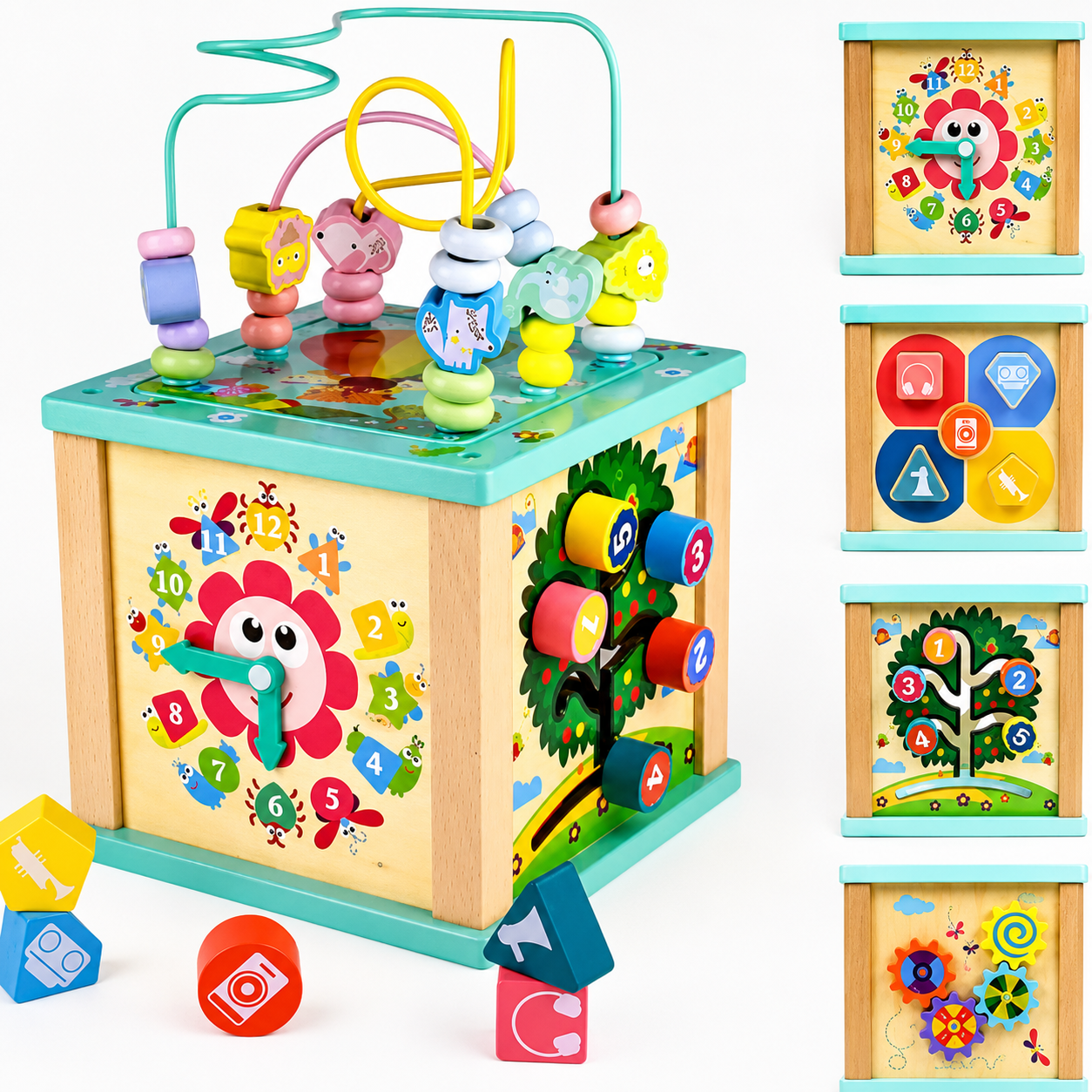 Cubo Didáctico Multifuncional de Madera 6 en 1