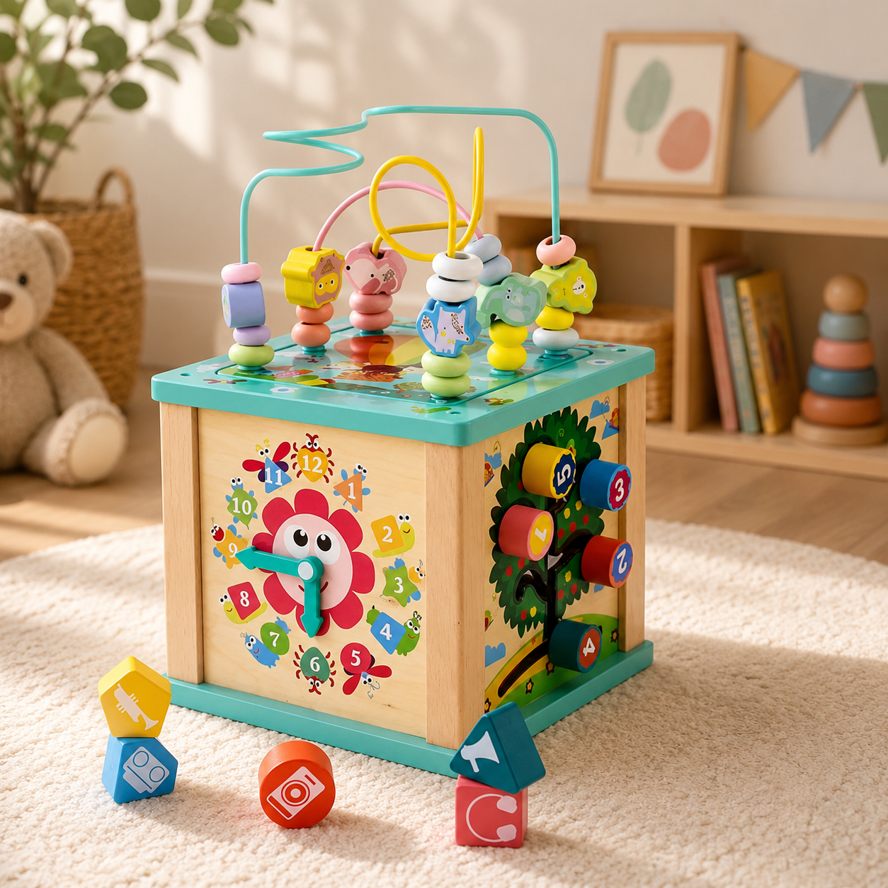 Cubo Didáctico Multifuncional de Madera 6 en 1